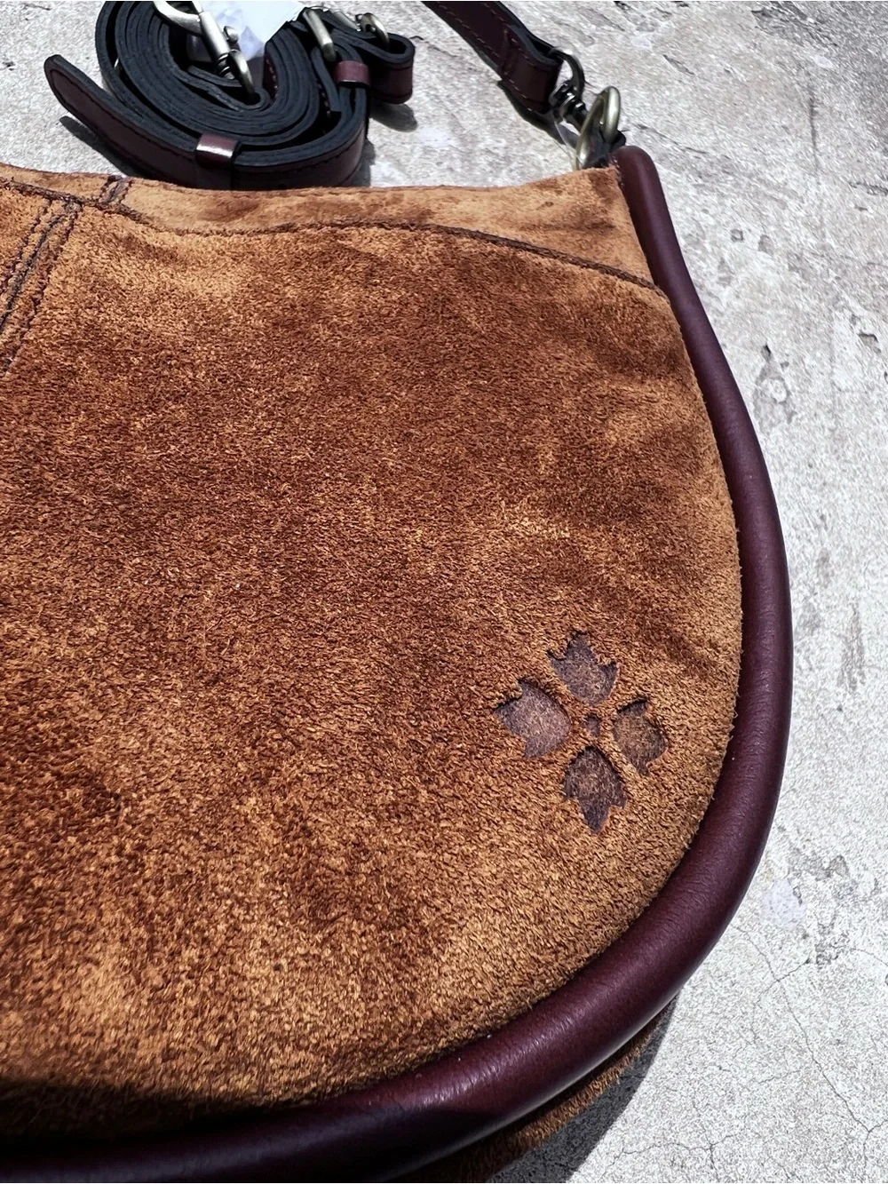 NWT Patricia Nash Calanna Cognac Brown Suede Leather Saddle bag - Picture 13 of 15